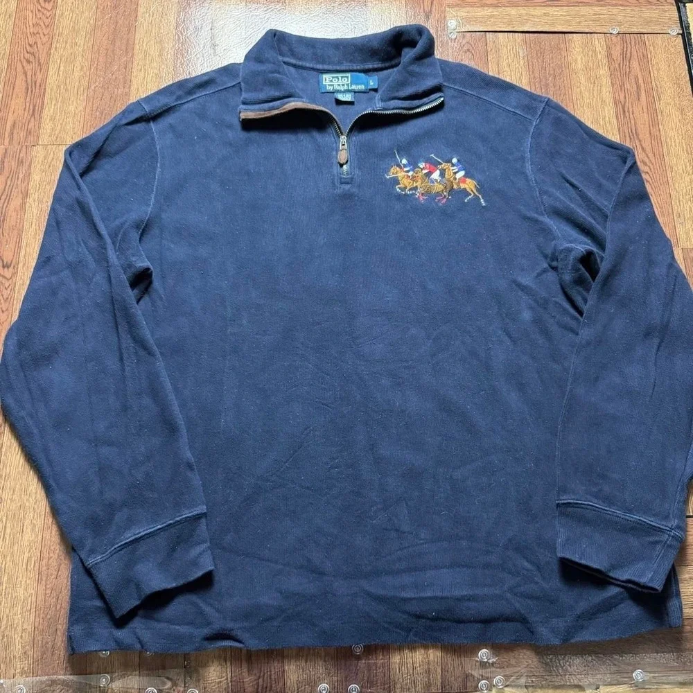 Polo Ralph Lauren Vtg 90's Triple Pony Fleece Quarter Sweatshirt Large